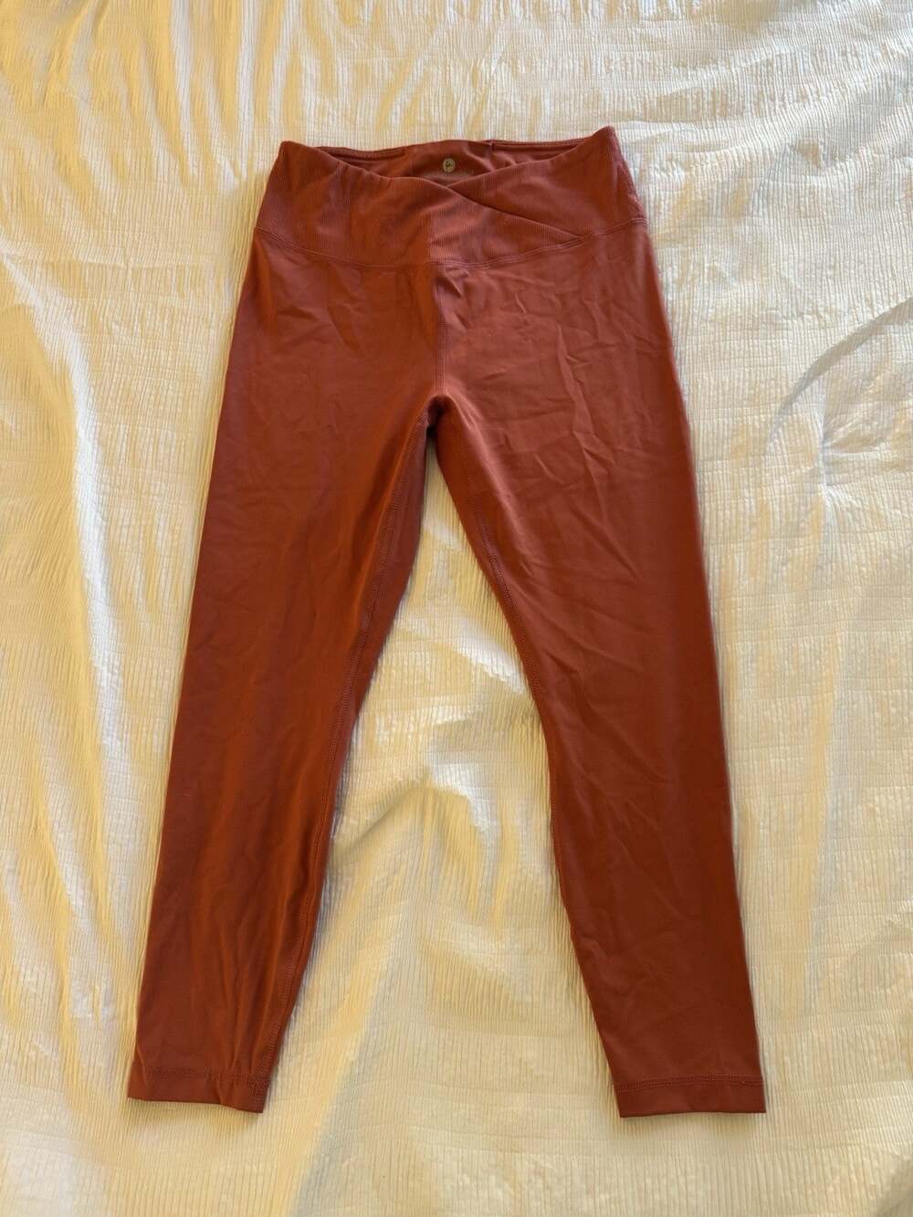 90 Degree by Reflex High Waisted Crossover Leggings Terracotta Rustic Orange Fit
